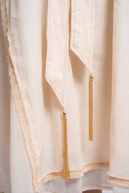 Shop Anmol Kakad Cream Cotton, Silk Embroidery Round Neck Double Layered Dress With Cape Shop_Anmol Kakad_Cream Cotton, Silk Embroidery Round Neck Double Layered Dress With Cape