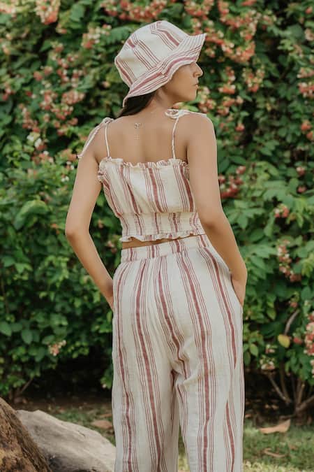 Shop_Akashi Clothing_Cream Cotton Round Neck String Strap Sheered Crop Top _at_Aza_Fashions