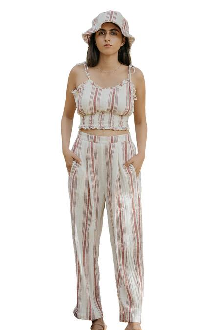 Akashi Clothing_Cream Cotton Round Neck String Strap Sheered Crop Top _Online_at_Aza_Fashions