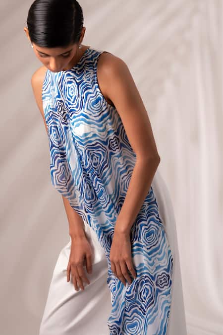 Madder Much_Multi Color Organza, Linen Halter Neck Andes Ripple Print Tall Flowy Jumpsuit _Online_at_Aza_Fashions