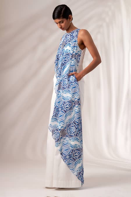 Madder Much_Multi Color Organza, Linen Halter Neck Andes Ripple Print Tall Flowy Jumpsuit _at_Aza_Fashions
