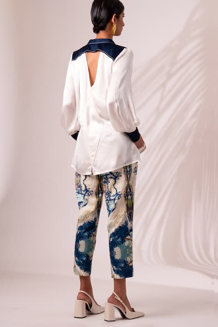 Shop Madder Much Multi Color Modal, Satin, Cotton, Benita Back Cut Out Top With Printed Trouser at Aza Fashions Shop_Madder Much_Multi Color Modal, Satin, Cotton, Benita Back Cut Out Top With Printed Trouser _at_Aza_Fashions