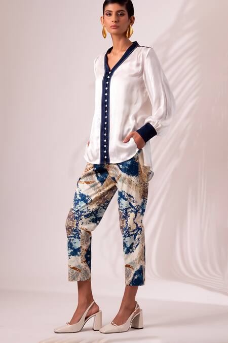 Buy Madder Much Multi Color Modal, Satin, Cotton, Benita Back Cut Out Top With Printed Trouser Buy_Madder Much_Multi Color Modal, Satin, Cotton, Benita Back Cut Out Top With Printed Trouser