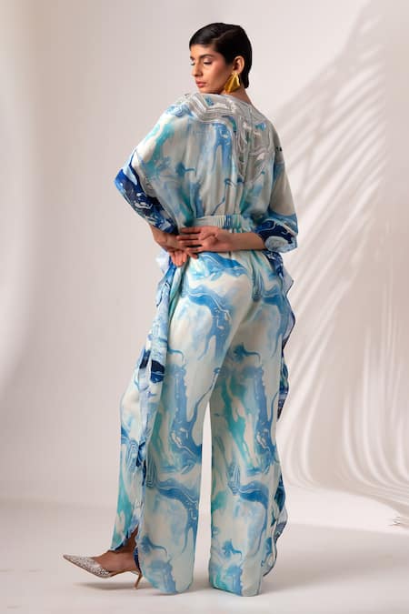 Shop Madder Much Multi Color Rayon, Modal, Silk Boat Dakota Marble Tide Print Kaftan Jumpsuit at Aza Fashions Shop_Madder Much_Multi Color Rayon, Modal, Silk Boat Dakota Marble Tide Print Kaftan Jumpsuit _at_Aza_Fashions