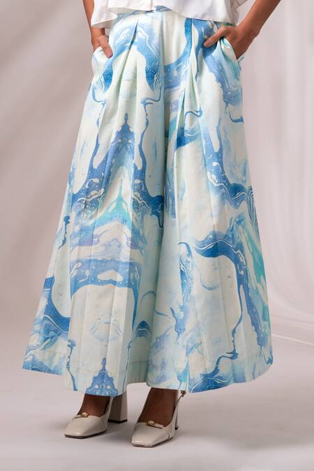 Madder Much White Modal Collared Sleeve Top And Marble Print Culottes at Aza Fashions Madder Much_White Modal Collared Sleeve Top And Marble Print Culottes _at_Aza_Fashions