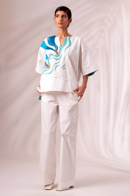 Buy Madder Much Multi Color Cotton Boat Neck Floating Print Top Online at Aza Fashions Buy_Madder Much_Multi Color Cotton Boat Neck Floating Print Top _Online_at_Aza_Fashions