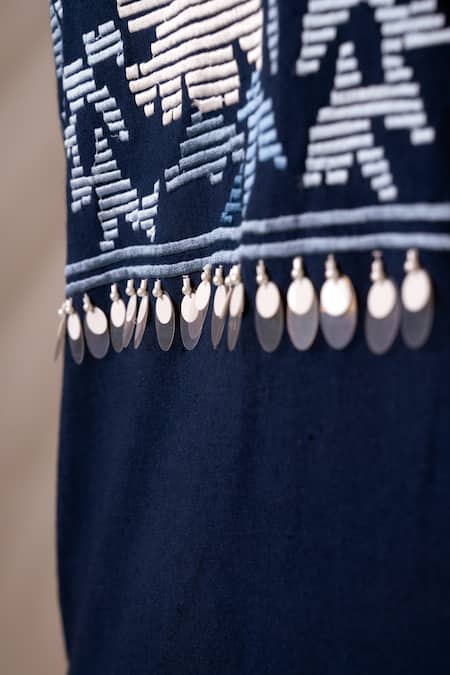 Madder Much Blue Cotton Sequins, Embroidery Round Neck Marlin Ambrosia Midi Dress Online at Aza Fashions Madder Much_Blue Cotton Sequins, Embroidery Round Neck Marlin Ambrosia Midi Dress _Online_at_Aza_Fashions