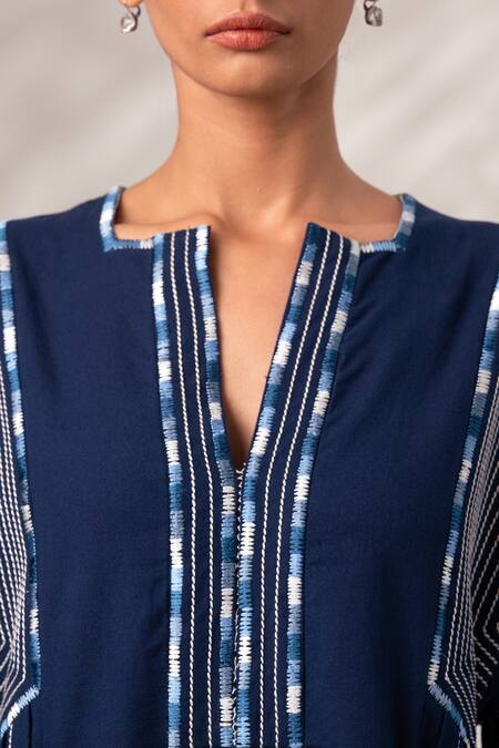 Madder Much Blue Cotton Embroidery Square Neck Indigo Midi Dress Online at Aza Fashions Madder Much_Blue Cotton Embroidery Square Neck Indigo Midi Dress _Online_at_Aza_Fashions