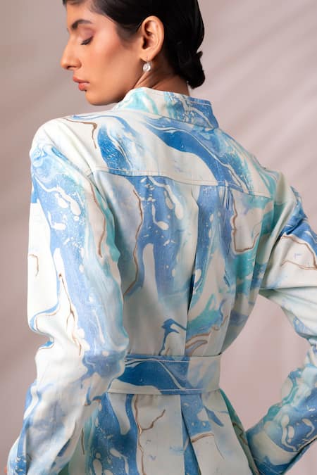 Shop_Madder Much_Multi Color Cotton Brooke Marble Swirl Print Blazer Trouser Set _at_Aza_Fashions