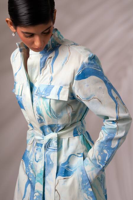 Madder Much_Multi Color Cotton Brooke Marble Swirl Print Blazer Trouser Set _Online_at_Aza_Fashions