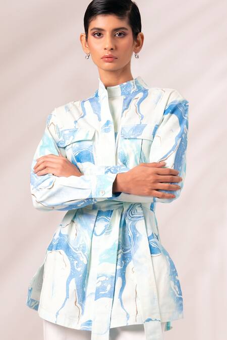 Madder Much_Multi Color Cotton Brooke Marble Swirl Print Blazer Trouser Set _at_Aza_Fashions