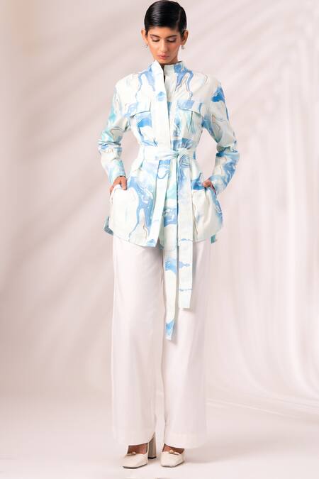 Buy_Madder Much_Multi Color Cotton Brooke Marble Swirl Print Blazer Trouser Set 