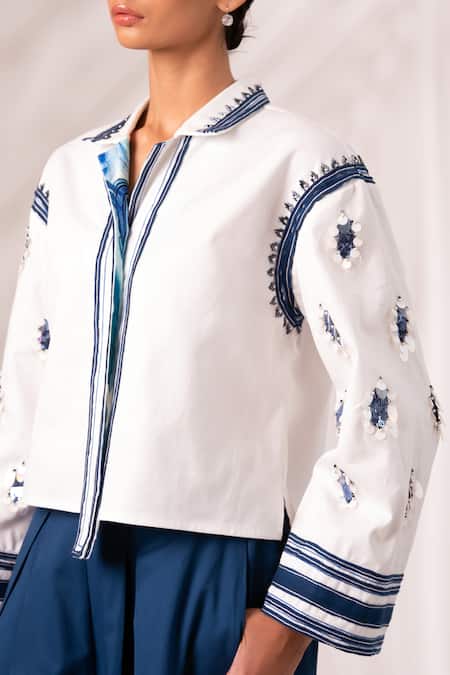 Buy_Madder Much_White Cotton Embroidery, Cosmo Embellished Top With Rico Pleated Culottes _Online_at_Aza_Fashions