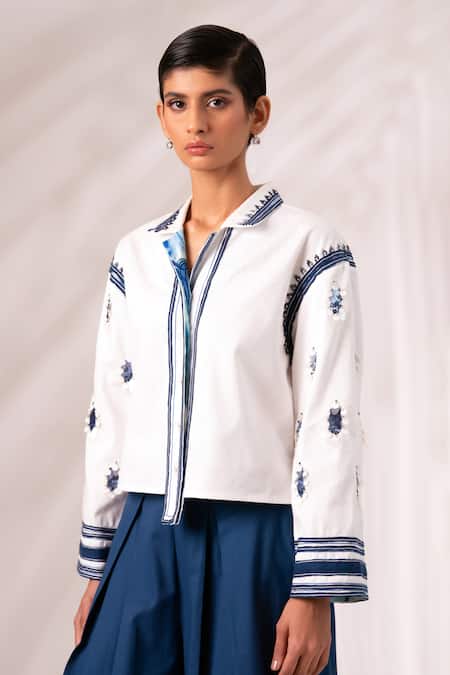 Shop_Madder Much_White Cotton Embroidery, Cosmo Embellished Top With Rico Pleated Culottes _Online_at_Aza_Fashions