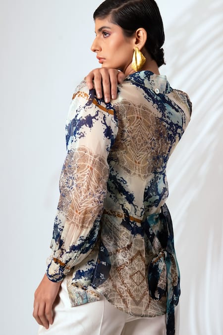 Madder Much Blue Cotton Open Neck Multi Color Abstract Art Print Jacket Trouser Set at Aza Fashions Madder Much_Blue Cotton Open Neck Multi Color Abstract Art Print Jacket Trouser Set _at_Aza_Fashions