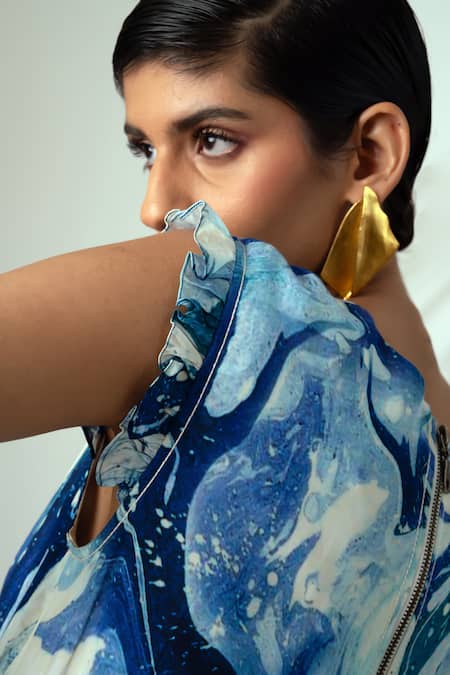 Madder Much_Multi Color Rayon, Modal Round Neck Denise Marble Tide Swirl Print Dress _Online_at_Aza_Fashions