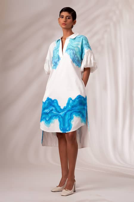 Buy Madder Much Multi Color Cotton, Twill Collared Doris Ripple Effect Midi Dress Online at Aza Fashions Buy_Madder Much_Multi Color Cotton, Twill Collared Doris Ripple Effect Midi Dress _Online_at_Aza_Fashions