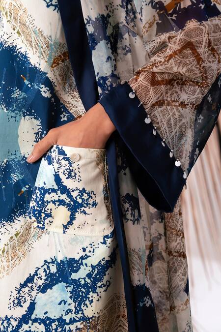 Shop Madder Much Multi Color Organza, Cotton Sequins Boat Fogo Abstract Print Jacket With Dress Online at Aza Fashions Shop_Madder Much_Multi Color Organza, Cotton Sequins Boat Fogo Abstract Print Jacket With Dress _Online_at_Aza_Fashions