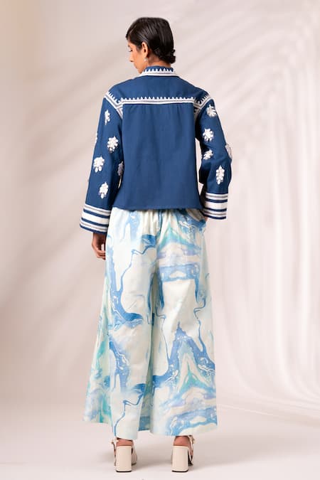 Shop Madder Much White Cotton Sequins Cosmo Bloom Embellished Top With Rico Pleated Culottes at Aza Fashions Shop_Madder Much_White Cotton Sequins Cosmo Bloom Embellished Top With Rico Pleated Culottes _at_Aza_Fashions