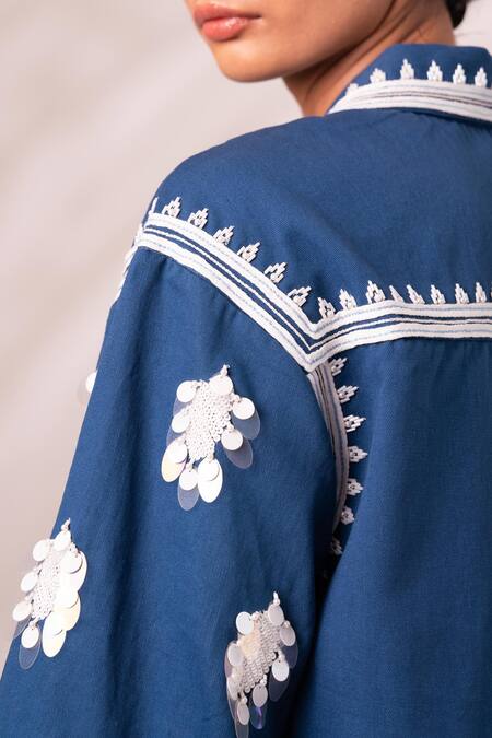 Madder Much White Cotton Sequins Cosmo Bloom Embellished Top With Rico Pleated Culottes Online at Aza Fashions Madder Much_White Cotton Sequins Cosmo Bloom Embellished Top With Rico Pleated Culottes _Online_at_Aza_Fashions