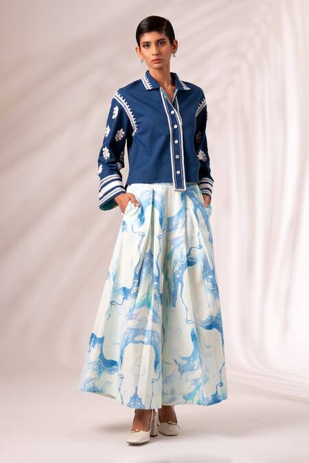 Buy Madder Much White Cotton Sequins Cosmo Bloom Embellished Top With Rico Pleated Culottes Online at Aza Fashions Buy_Madder Much_White Cotton Sequins Cosmo Bloom Embellished Top With Rico Pleated Culottes _Online_at_Aza_Fashions