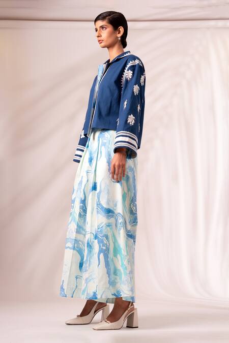 Buy Madder Much White Cotton Sequins Cosmo Bloom Embellished Top With Rico Pleated Culottes Buy_Madder Much_White Cotton Sequins Cosmo Bloom Embellished Top With Rico Pleated Culottes