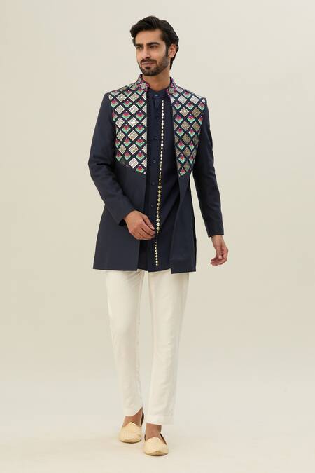 Buy Diyarajvvir Blue Cotton, Silk Embroidery Acrylic Jacket Kurta Set Online at Aza Fashions Buy_Diyarajvvir_Blue Cotton, Silk Embroidery Acrylic Jacket Kurta Set _Online_at_Aza_Fashions