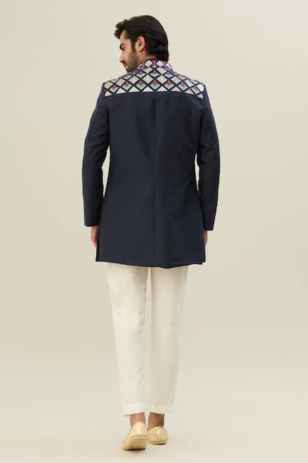 Shop Diyarajvvir Blue Cotton, Silk Embroidery Acrylic Jacket Kurta Set at Aza Fashions Shop_Diyarajvvir_Blue Cotton, Silk Embroidery Acrylic Jacket Kurta Set _at_Aza_Fashions