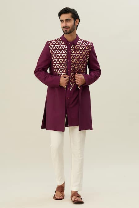 DiyaRajvvir Acrylic & Thread Embroidered Jacket Kurta Set 