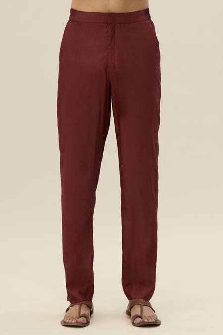 Diyarajvvir_Maroon Cotton, Silk Embroidery Floral Kurta And Pant Set _at_Aza_Fashions