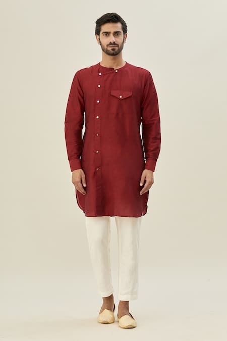 Diyarajvvir_Maroon Cotton, Silk Applique Acrylic Embroidered Bundi Set _at_Aza_Fashions