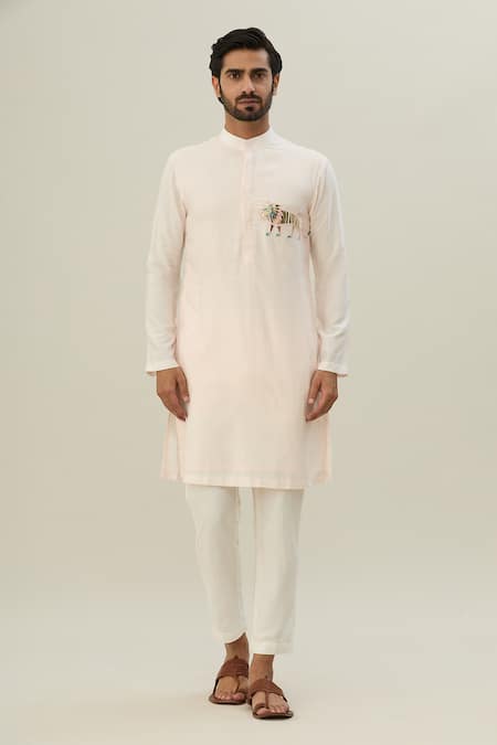 Diyarajvvir_Pink Cotton, Silk Mirrors, Embroidery Bundi Kurta Pant Set _at_Aza_Fashions