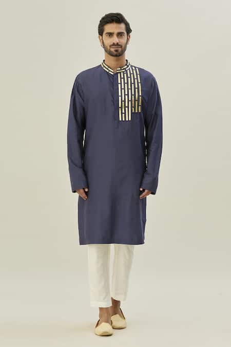 Diyarajvvir Blue Cotton, Silk Embroidery Acrylic Kurta And Pant Set Online at Aza Fashions Diyarajvvir_Blue Cotton, Silk Embroidery Acrylic Kurta And Pant Set _Online_at_Aza_Fashions