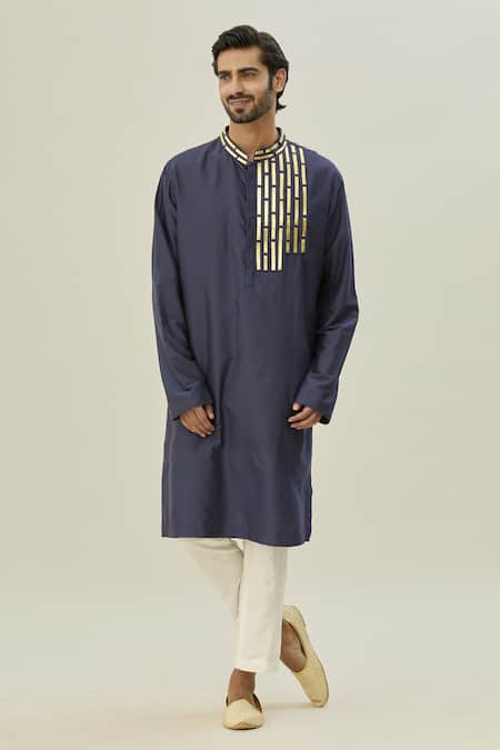 Shop Diyarajvvir Blue Cotton, Silk Embroidery Acrylic Kurta And Pant Set Online at Aza Fashions Shop_Diyarajvvir_Blue Cotton, Silk Embroidery Acrylic Kurta And Pant Set _Online_at_Aza_Fashions