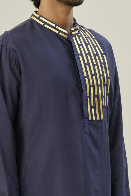 Diyarajvvir Blue Cotton, Silk Embroidery Acrylic Kurta And Pant Set at Aza Fashions Diyarajvvir_Blue Cotton, Silk Embroidery Acrylic Kurta And Pant Set _at_Aza_Fashions