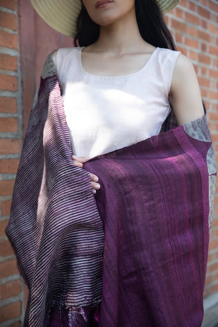 Buy_Aeshaane_Purple Hand Block Print Geometric Scarf _Online_at_Aza_Fashions