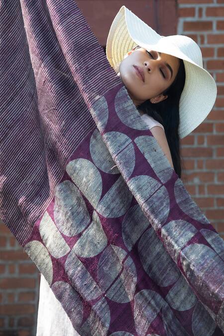 Shop_Aeshaane_Purple Hand Block Print Geometric Scarf _Online_at_Aza_Fashions