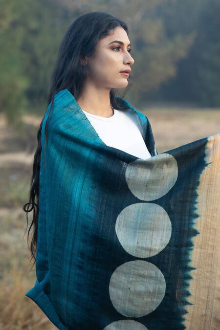 Shop_Aeshaane_Green Hand Block Print Polka Scarf _Online_at_Aza_Fashions