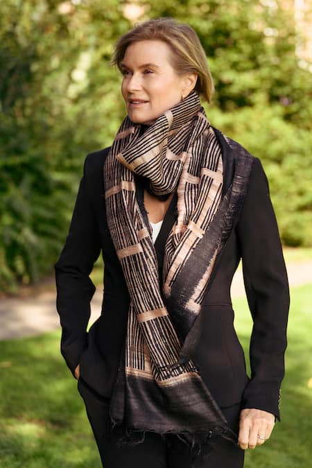 Aeshaane Linear Pattern Hand Block Print Scarf 