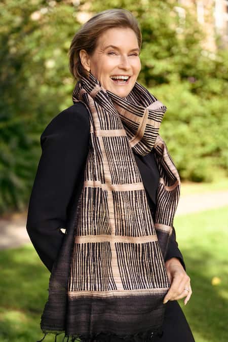 Aeshaane Linear Pattern Hand Block Print Scarf 