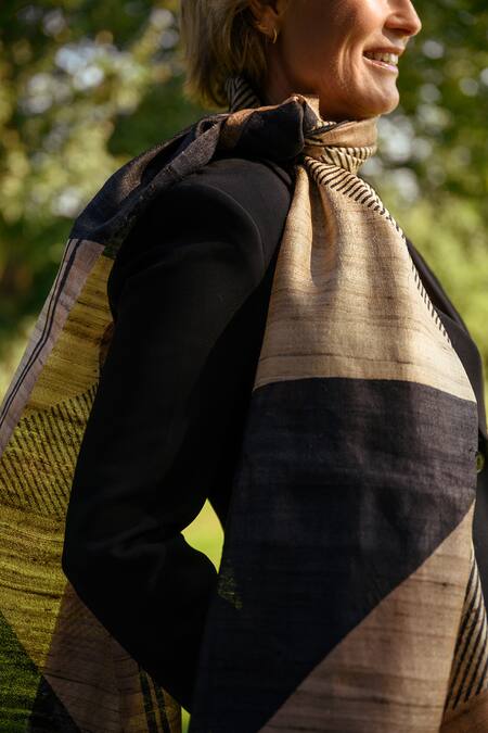 Aeshaane_Pink Embroidery Silk Hand Block Print Scarf _Online_at_Aza_Fashions