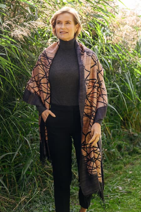 Aeshaane Linear Hand Block Print Silk Scarf 