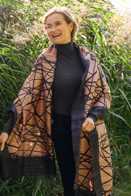 Aeshaane Linear Hand Block Print Silk Scarf 