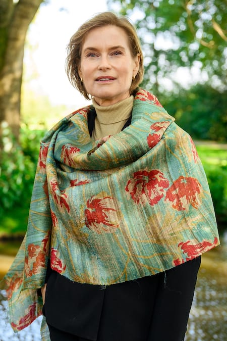 Aeshaane Handmade Silk Floral Block Print Scarf 