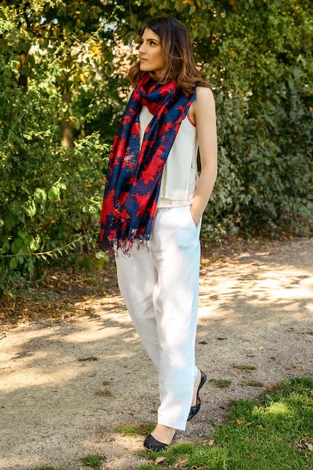 Aeshaane Handmade Silk Floral Hand Block Print Scarf 