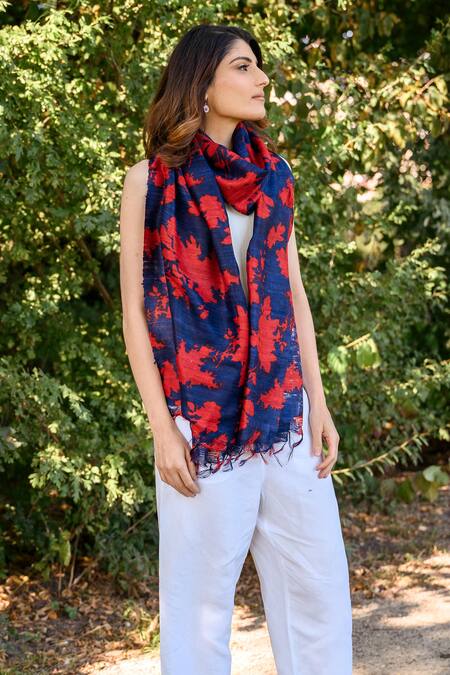 Aeshaane_Purple Embroidery Handmade Silk Floral Hand Block Print Scarf _Online_at_Aza_Fashions