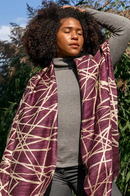 Aeshaane Linear Print Handmade Silk Scarf 