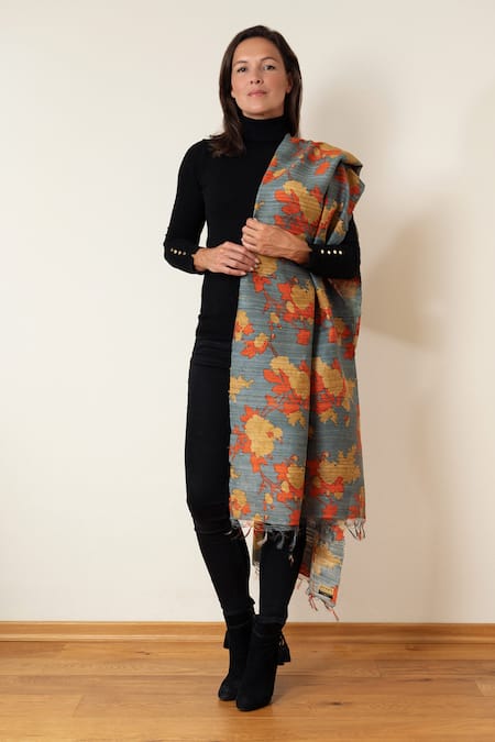 Aeshaane Silk Floral Print Scarf 