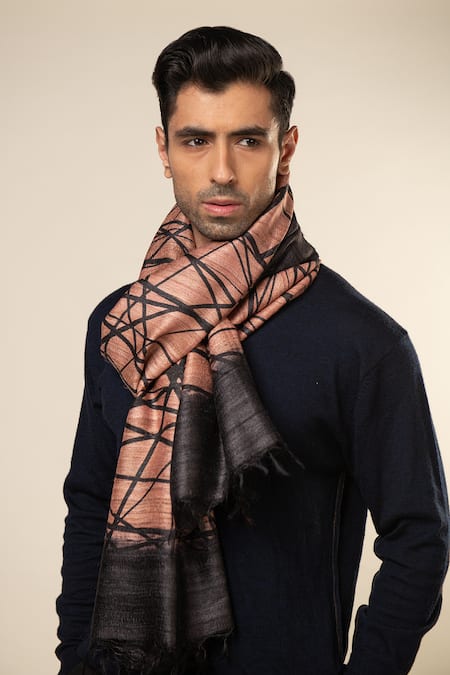 Shop_Aeshaane_Pink Linear Woven Scarf _at_Aza_Fashions