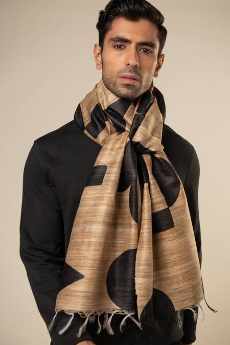 Aeshaane_Black Geometric Silk Woven Scarf _Online_at_Aza_Fashions